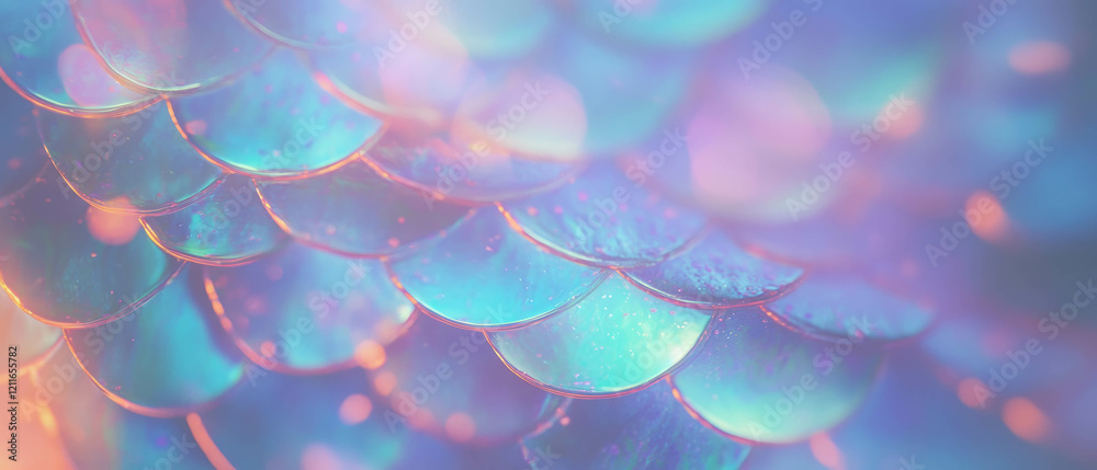 Aufkleber Mermaid scale texture in vibrant colors with a central empty space for design projects
