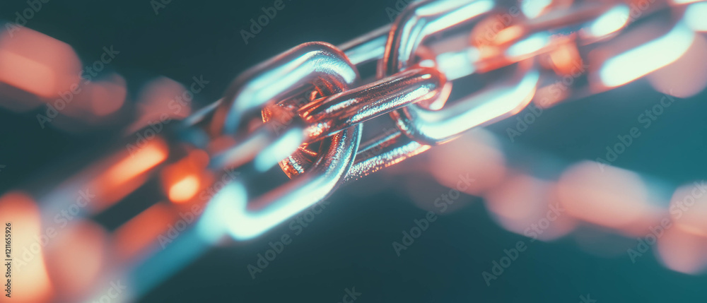 Poster Exploring the metallic blockchain links in an abstract industrial background