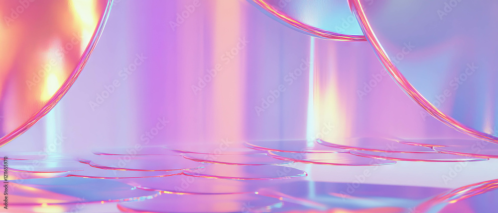 Poster bright futuristic background with metallic mermaid scales and a central empty space