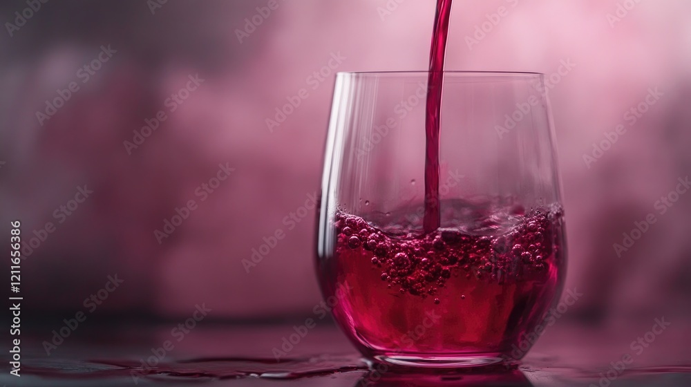 Aufkleber A gentle pour of cranberry syrup mixes with water in a glass, creating a beautiful ombre effect that transitions from deep red to clear.