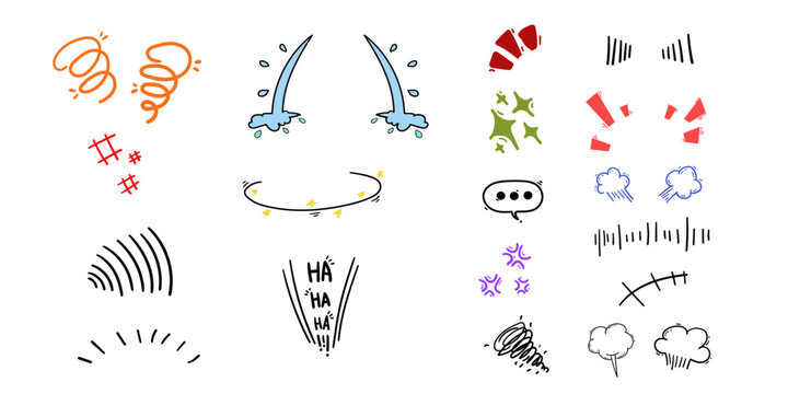 Comic Dramatic reaction Collection,anime and manga effect set,Hand Drawn set,Emotion react doodle,Hand Drawn drawing set.