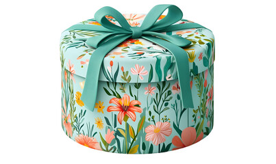 Floral gift box, tied bow, spring background, website design