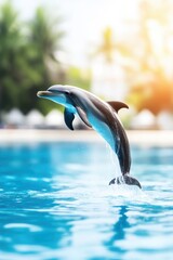 Obraz premium Maternal dolphins nurturing calves in a vibrant underwater world, showcasing the beauty of aquatic bonding and care
