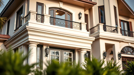 Naklejka premium Magnificent Mansion: A Glimpse into Luxury Residential Architecture. Classic Elegance, Grand Design, and Modern Style. Discover the epitome of upscale living.