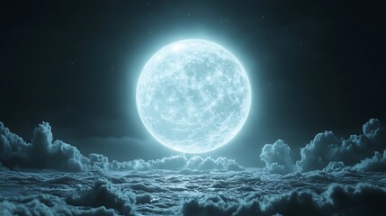 Fototapeta premium Ethereal Nightscape Full Moon Over a Sea of Clouds.