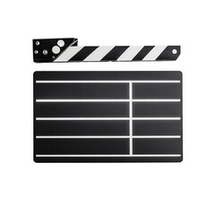 Classic black movie clapperboard isolated on transparent background.