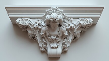 Intricate White Architectural Ornament Featuring a Serene Cherubic Figure
