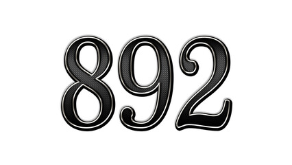 black metal 3d design of number 892 on white background.