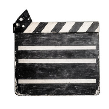 Classic black movie clapperboard isolated on transparent background.