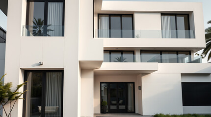 Obraz premium Modern Minimalist House Exterior: Luxury Villa Design, Contemporary Architecture, Elegant Home, Real Estate