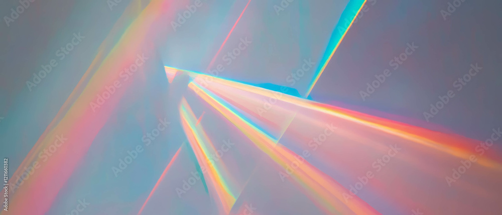 Poster vibrant rainbow light beams create an abstract geometric background