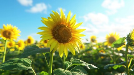 Vibrant Sunflowers Basking in Summer Sunlight