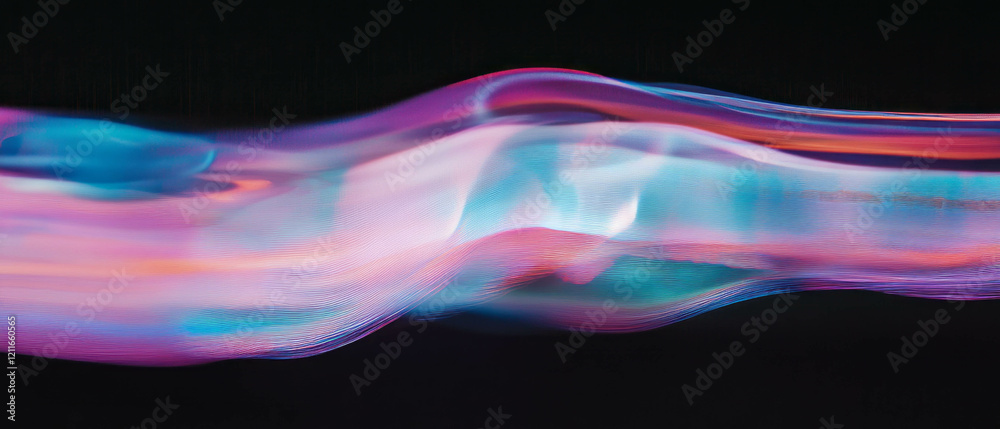 Poster Dynamic movement of rainbow light trails creates an abstract design across the canvas