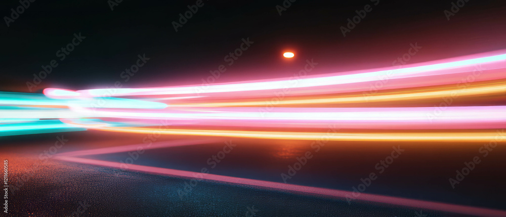 Poster vibrant rainbow colored light trails create dynamic abstract designs in motion