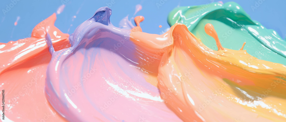 Poster vibrant rainbow paint splatters create a stunning abstract background for artistic expression