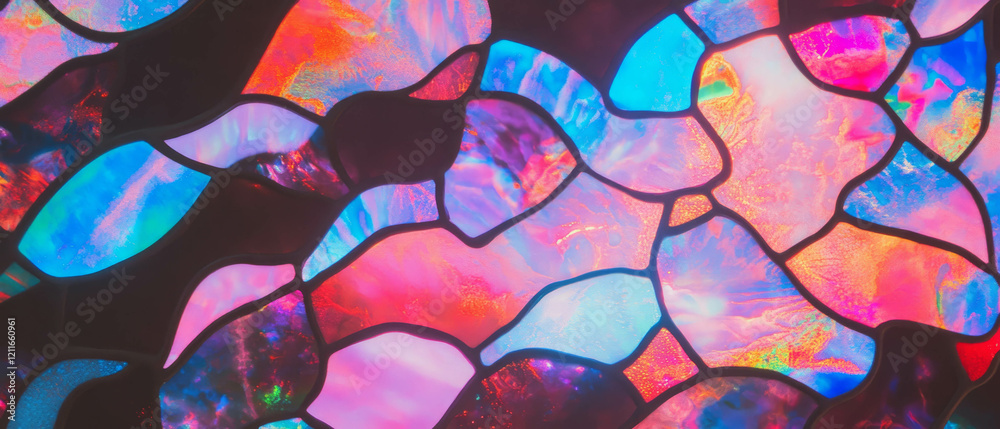 Poster rainbow stained glass window featuring intricate abstract patterns and vibrant colors