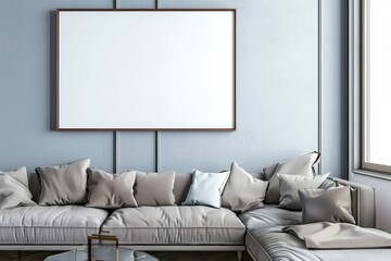 High Resolution Visual of Mock Up Poster Frame in Interior Living Room and Sofa,3D Render