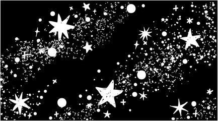 Set of hand drawn vector stars and sparkles, doodle style
