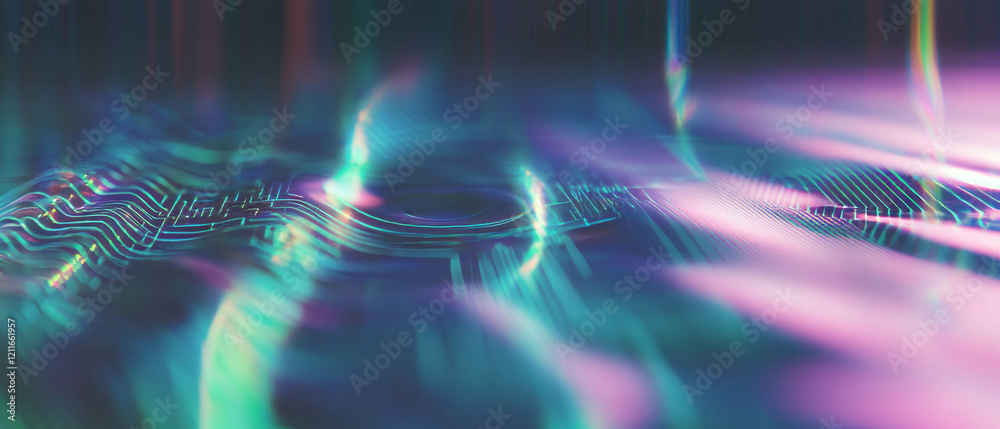 Poster ripples of energy flow across an abstract circuit board with vibrant electronic signals