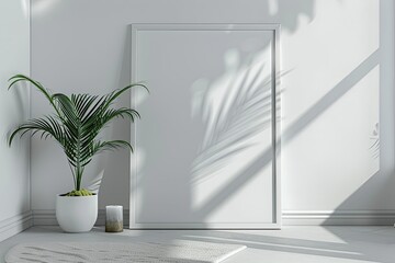 Modern and Minimalist Horizontal White Poster or Photo Frame Mockup on the Wall in the Living Room