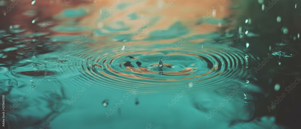 Aufkleber Ripples and raindrops create a dynamic abstract effect on tranquil water surface