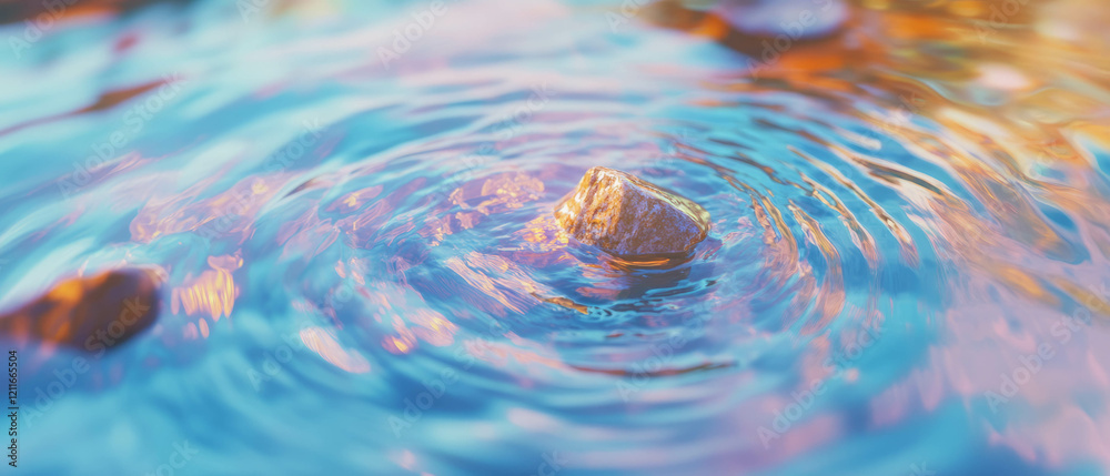 Poster Rippling water surface disturbed by rocks creating dynamic patterns and interactions