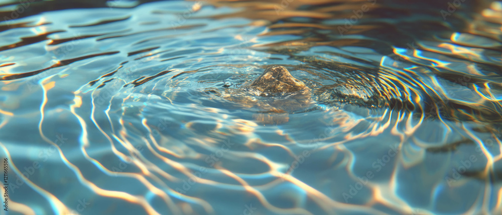 Poster Ripples on water surfaces with rocks creating dynamic interactions and powerful movements