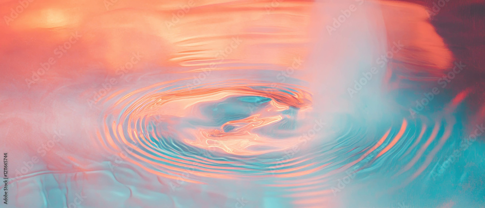 Poster ripples on water with steam rising creates a warm and relaxing atmosphere