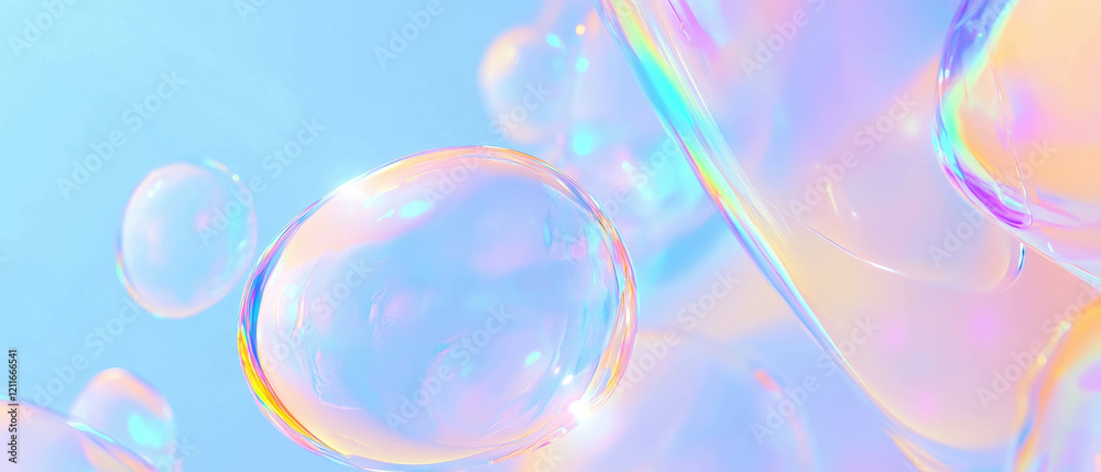 Poster Soft holographic shapes create a modern abstract background with clear center area