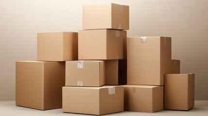 A pile of brown cardboard boxes packed and ready to be shipped, perfect for moving house or sending a gift.