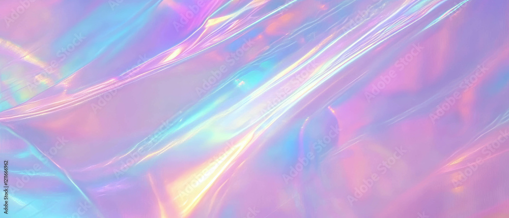 Poster Soft holographic waves create a serene backdrop with central empty space for design use