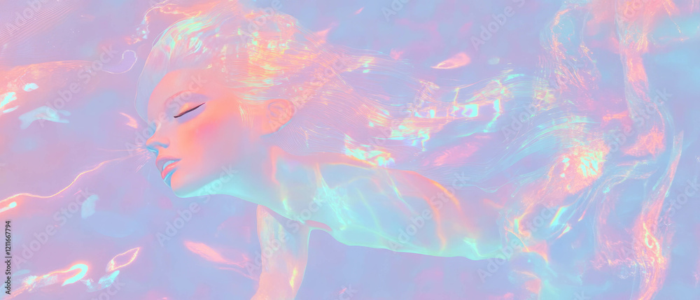 Poster embracing tranquility with a transparent mermaid texture and subtle ethereal elements