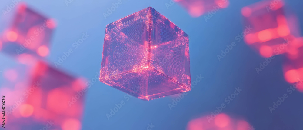 Leinwandbilder Visualized data transfer in blockchain with abstract background and data science elements