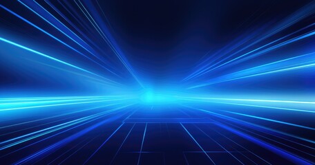Obraz premium A dynamic blue light burst creating a sense of speed and motion in a digital environment.