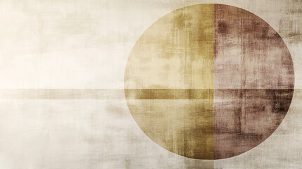 Painting of a circular shape featuring a bright yellow center and surrounding colors on a textured canvas background