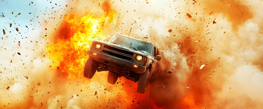 SUV Exploding, Airborne, Action Scene