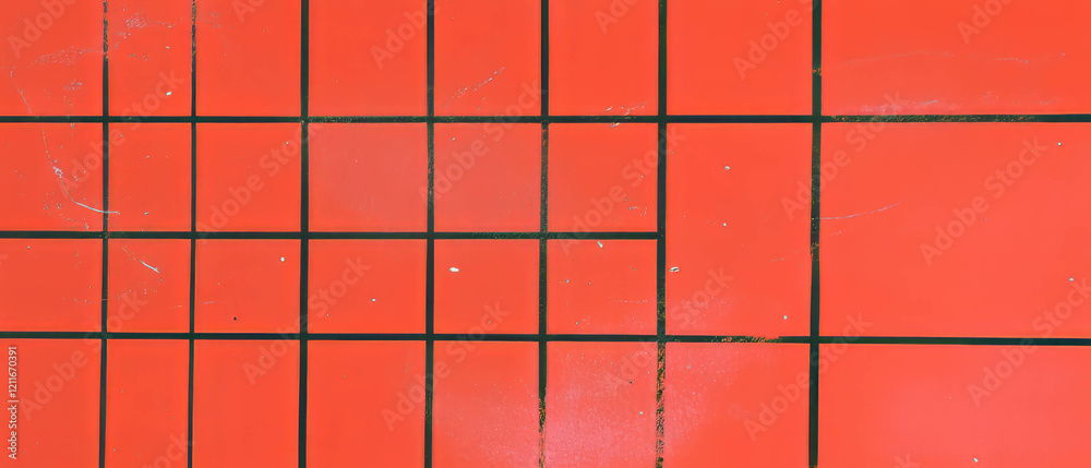 Poster bright red grid paper featuring bold black lines with a central empty space for creativity