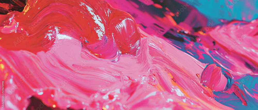 Poster Bold colors create dynamic abstract brushstrokes with textured surfaces in close-up view
