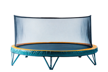 Trampoline with safety net ready for outdoor fun and play in backyard environment isolated on transparent background