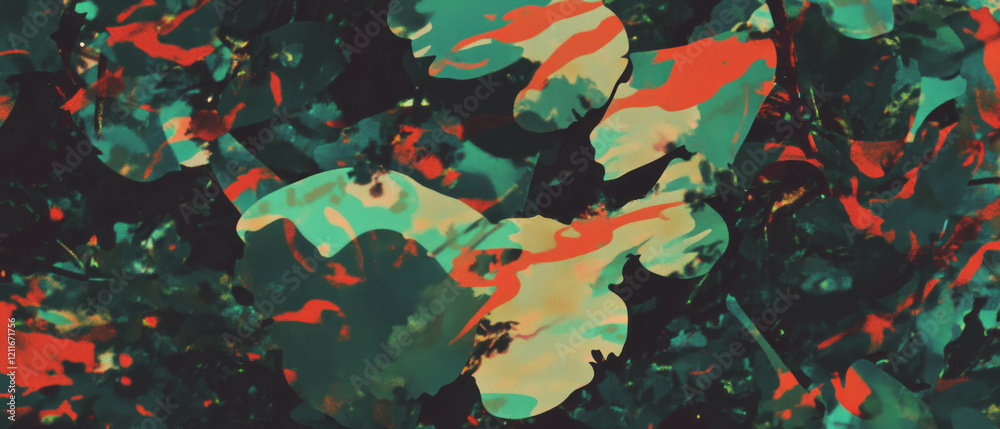 Poster Exploration of adaptive camouflage with shifting colors and textured surfaces in natural settings