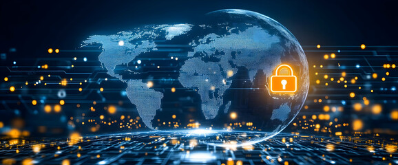 Obraz premium Global network security digital lock
