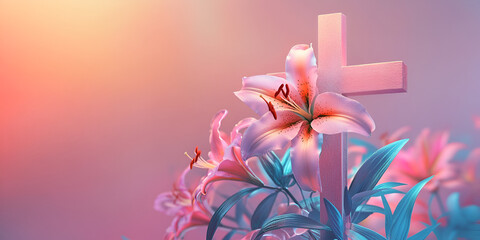 Cross Made of Lilies with Soft Pastel Glow