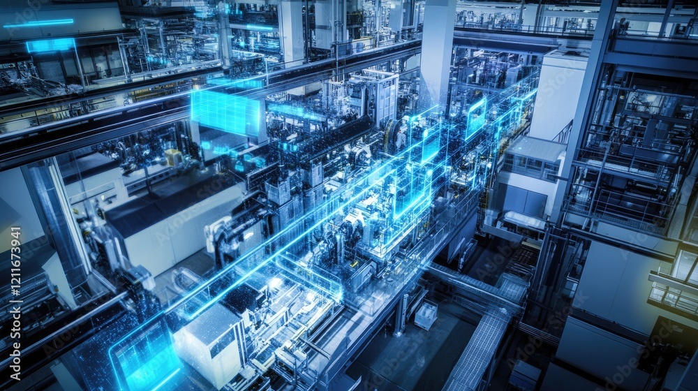 Aufkleber a smart factory with connected machinery and equipment in full operation, demonstrating the efficien