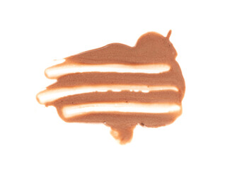 Melted chocolate ice cream isolated, real melting cocoa icecream drops, chocolate ice stain