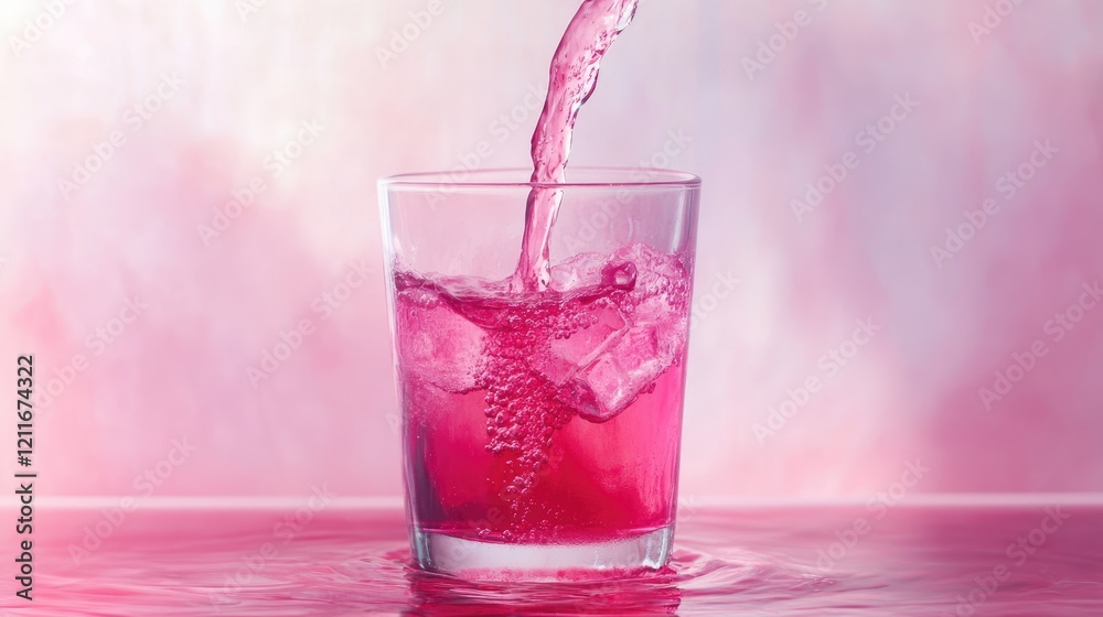 Poster a smooth pour of cranberry syrup into a glass of water, creating a stunning ombre effect as the colo