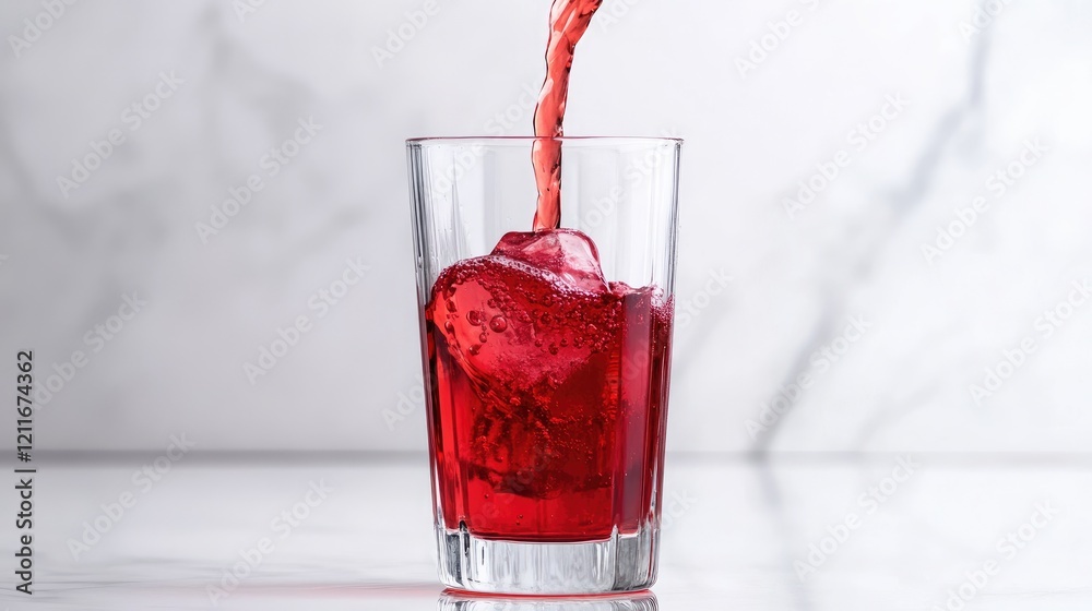 Poster a smooth pour of cranberry syrup into a glass of water, creating a stunning ombre effect as the colo
