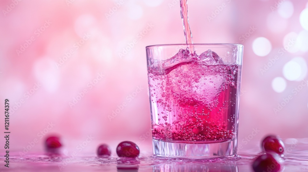 Poster a smooth pour of cranberry syrup into a glass of water, creating a stunning ombre effect as the colo