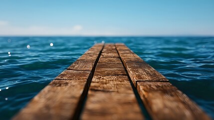 Fototapeta premium Serene Wooden Pier Stretching Over Calm Blue Ocean Water