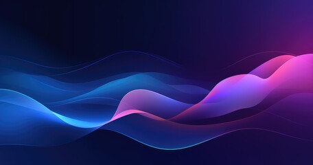 Abstract waves of blue and pink light create a dynamic, flowing visual effect.