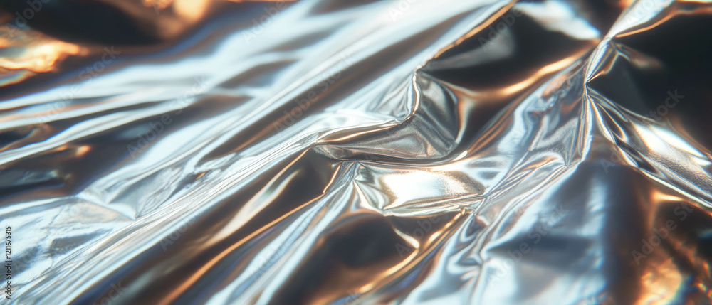 Poster exploring the intricate texture of flexible aluminum wire on a shimmering surface